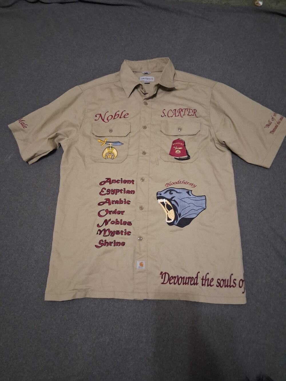 Custom Shirt Lg AEAONMS Shriners Al Ali Temple 224 Oasis of Afghanistan Carhart